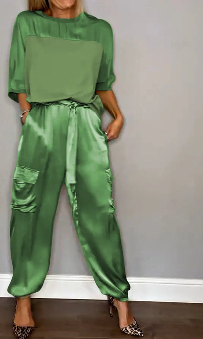 Fashionable Half-sleeved Top & Pants Two-piece Set