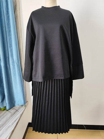 Stylish Solid Color Casual Top & Skirt Set