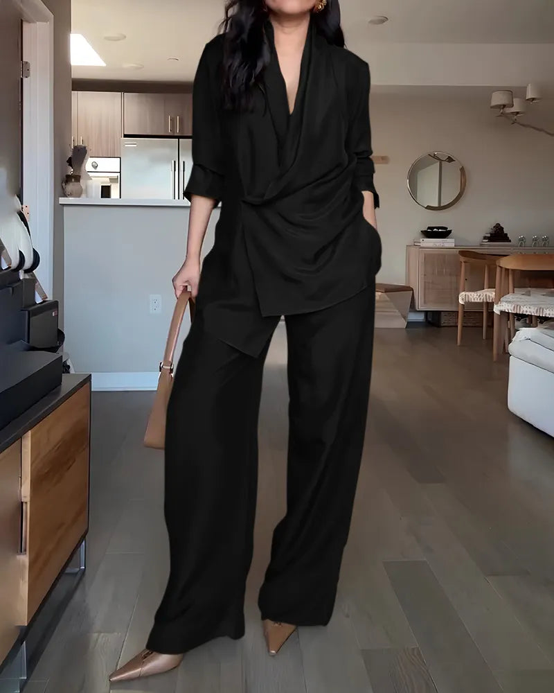 Fashionable Commuter Shirt & Pants Two-Piece Set