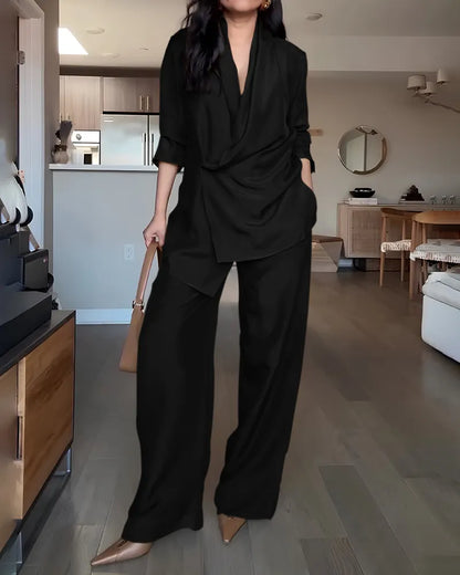 Fashionable Commuter Shirt & Pants Two-Piece Set