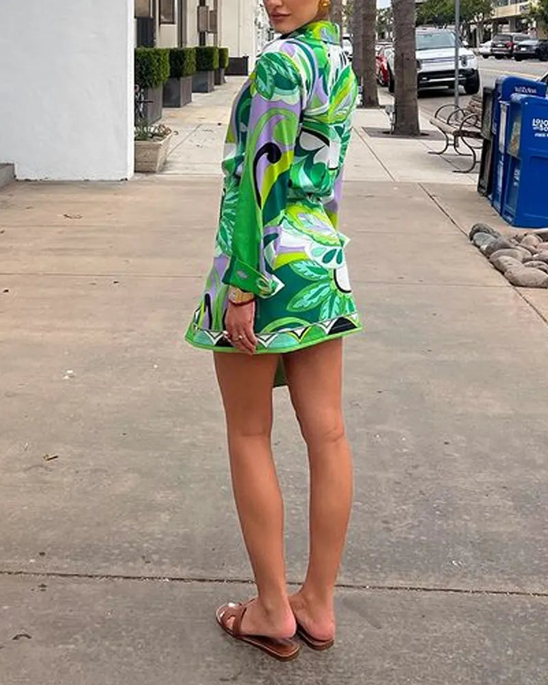 Fashion Print Lapel Shirt Suit