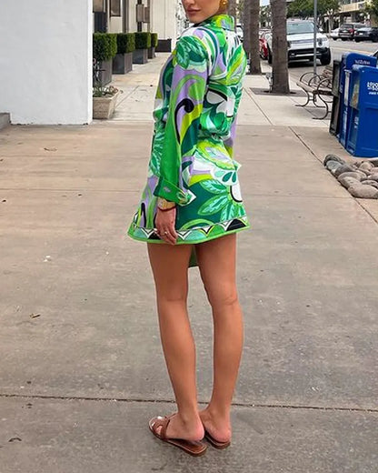 Fashion Print Lapel Shirt Suit