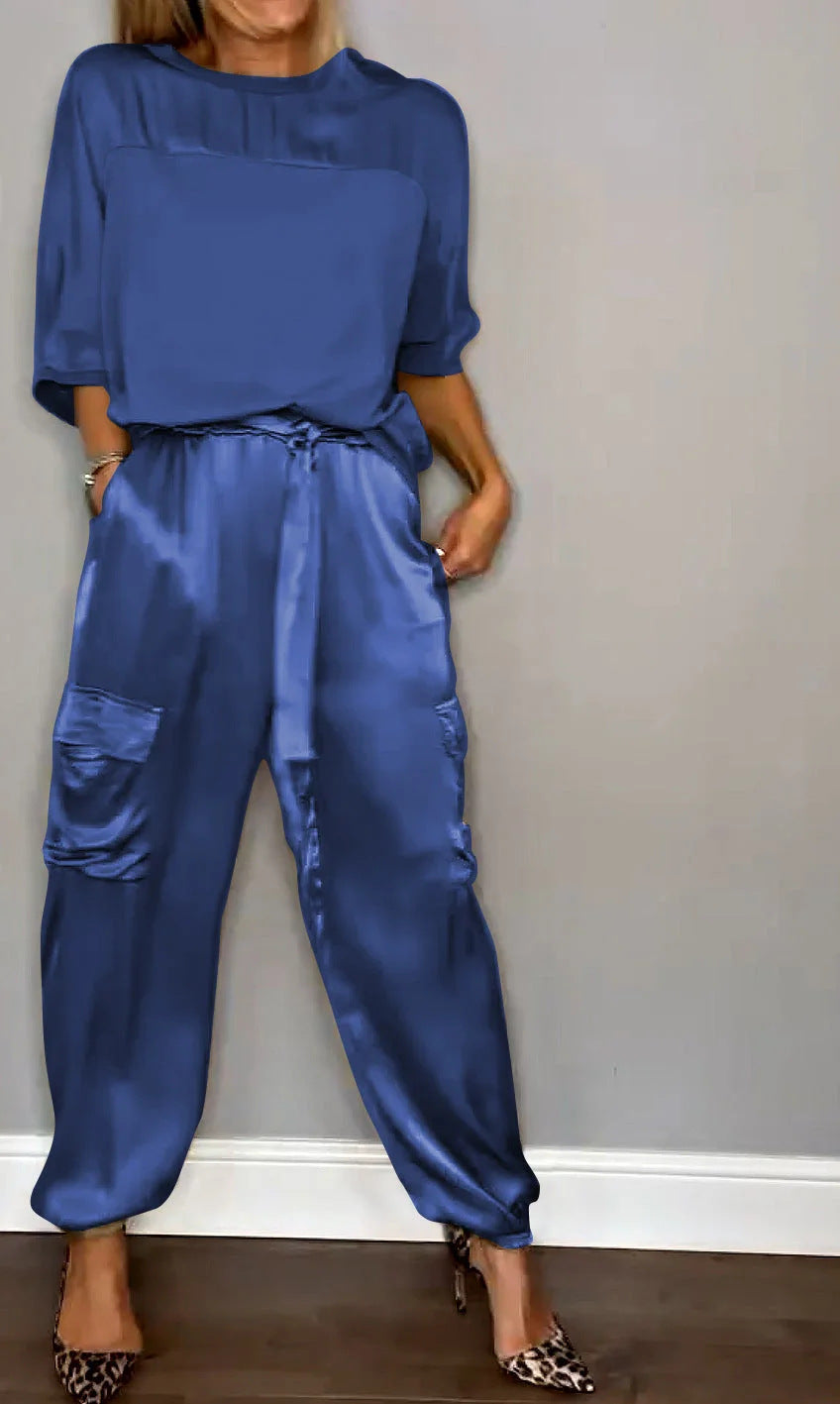 Fashionable Half-sleeved Top & Pants Two-piece Set
