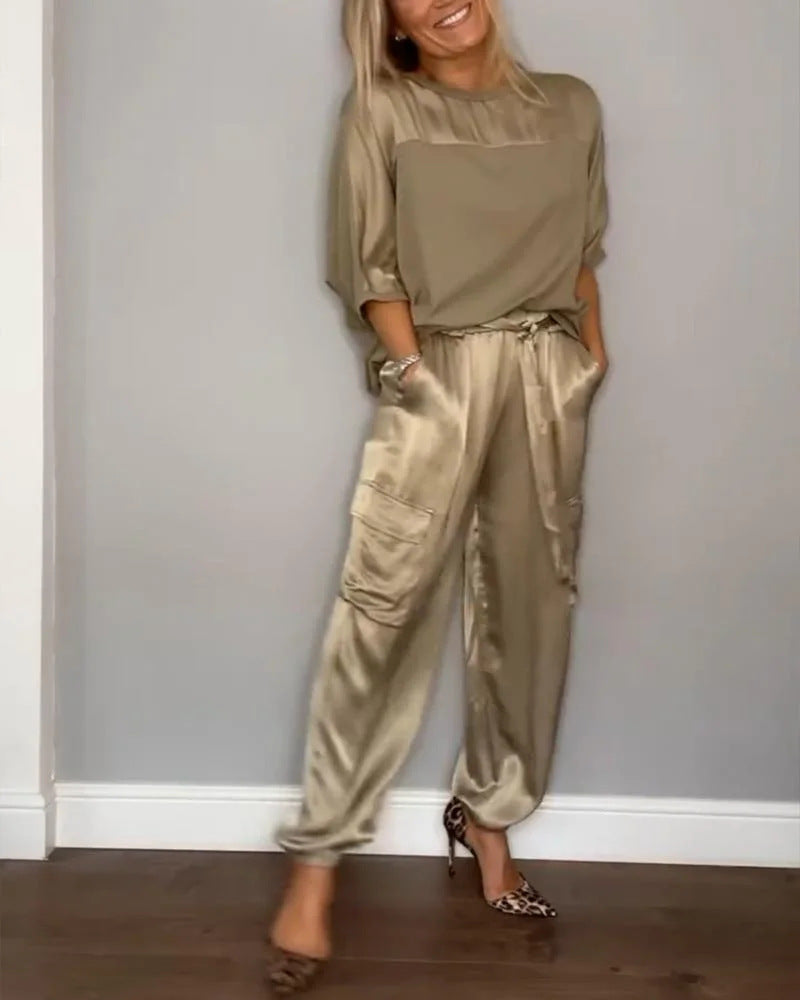 Fashionable Half-sleeved Top & Pants Two-piece Set