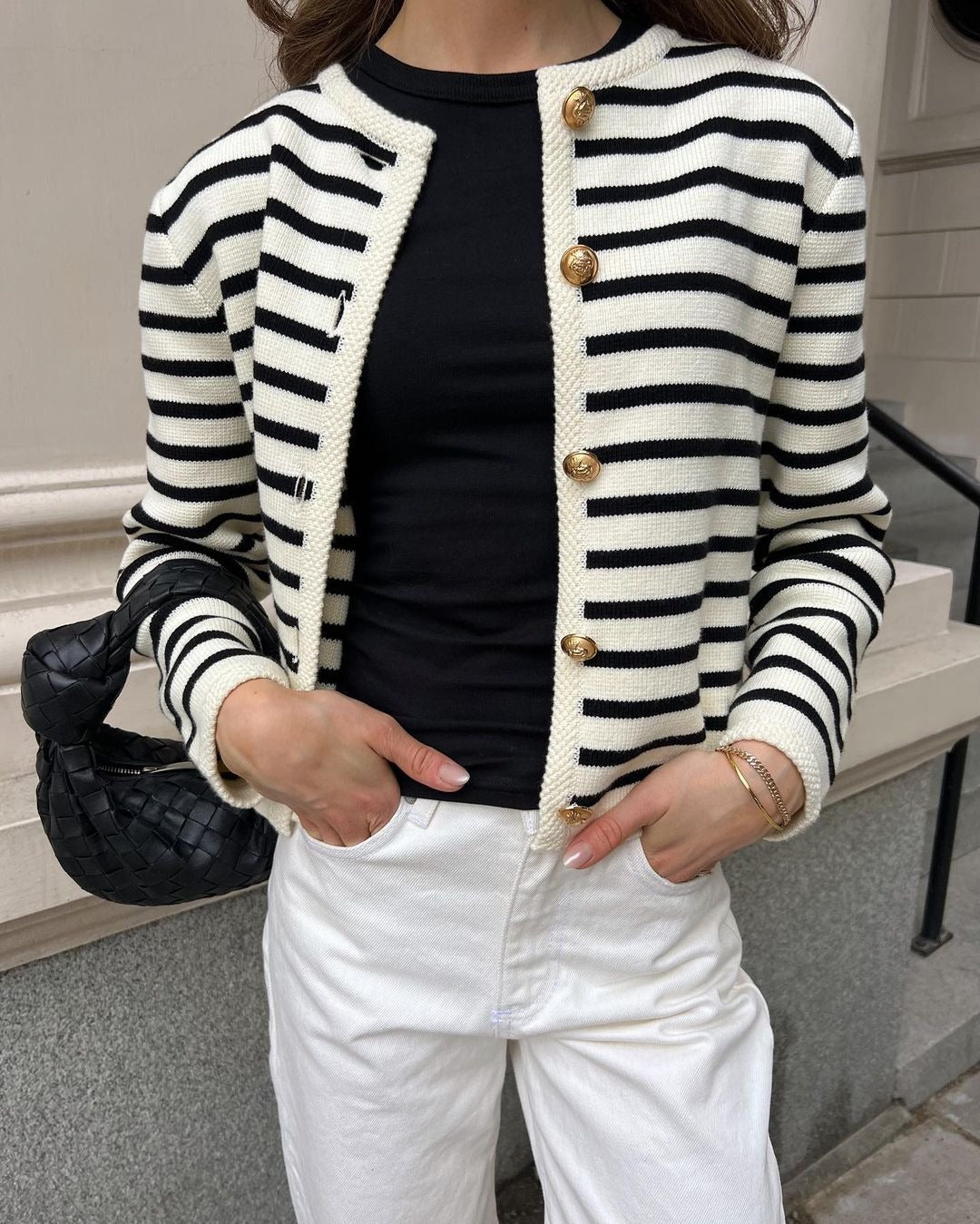 Fashion Casual Striped Crewneck Knit Sweater