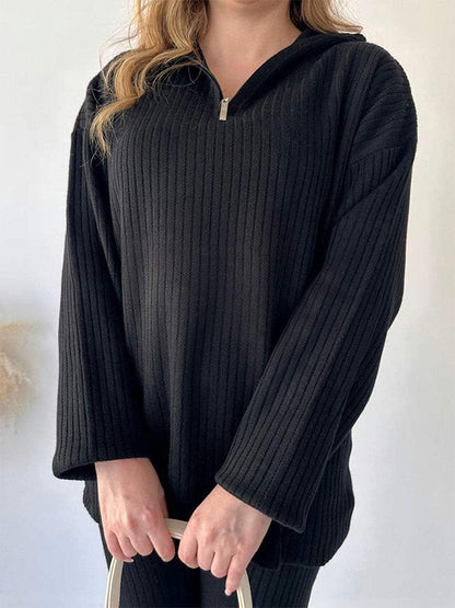 Stylish Loose Solid Color Zip Set