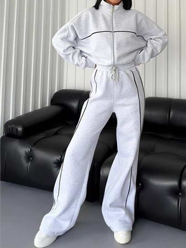 Stylish Striped Turtleneck Long-Sleeved Hoodie & Pants Two-Piece Set