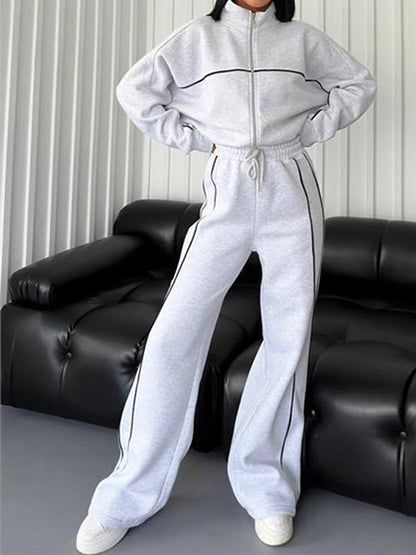 Stylish Striped Turtleneck Long-Sleeved Hoodie & Pants Two-Piece Set