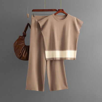 Casual Sleeveless Top & High Waist Wide Leg Pants Two Piece Set