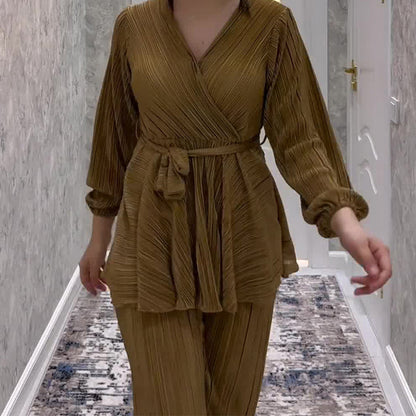 Casual Waist Temperament Solid Color Two-Piece Suit