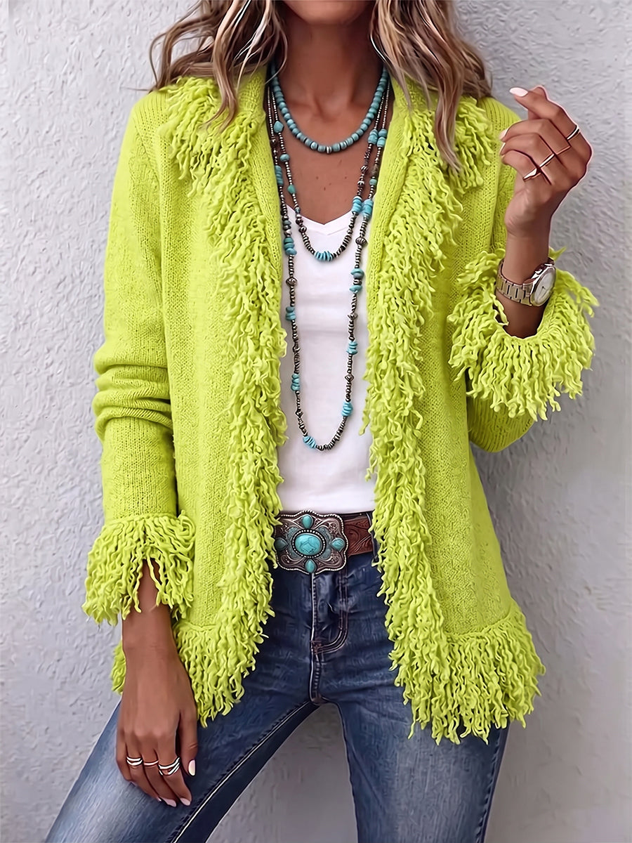 Boho Fringe Open-Front Cardigan