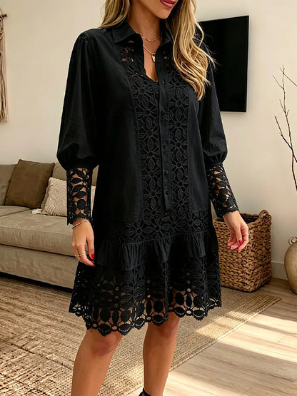 Vintage Elegant Patchwork Openwork Lace Dress