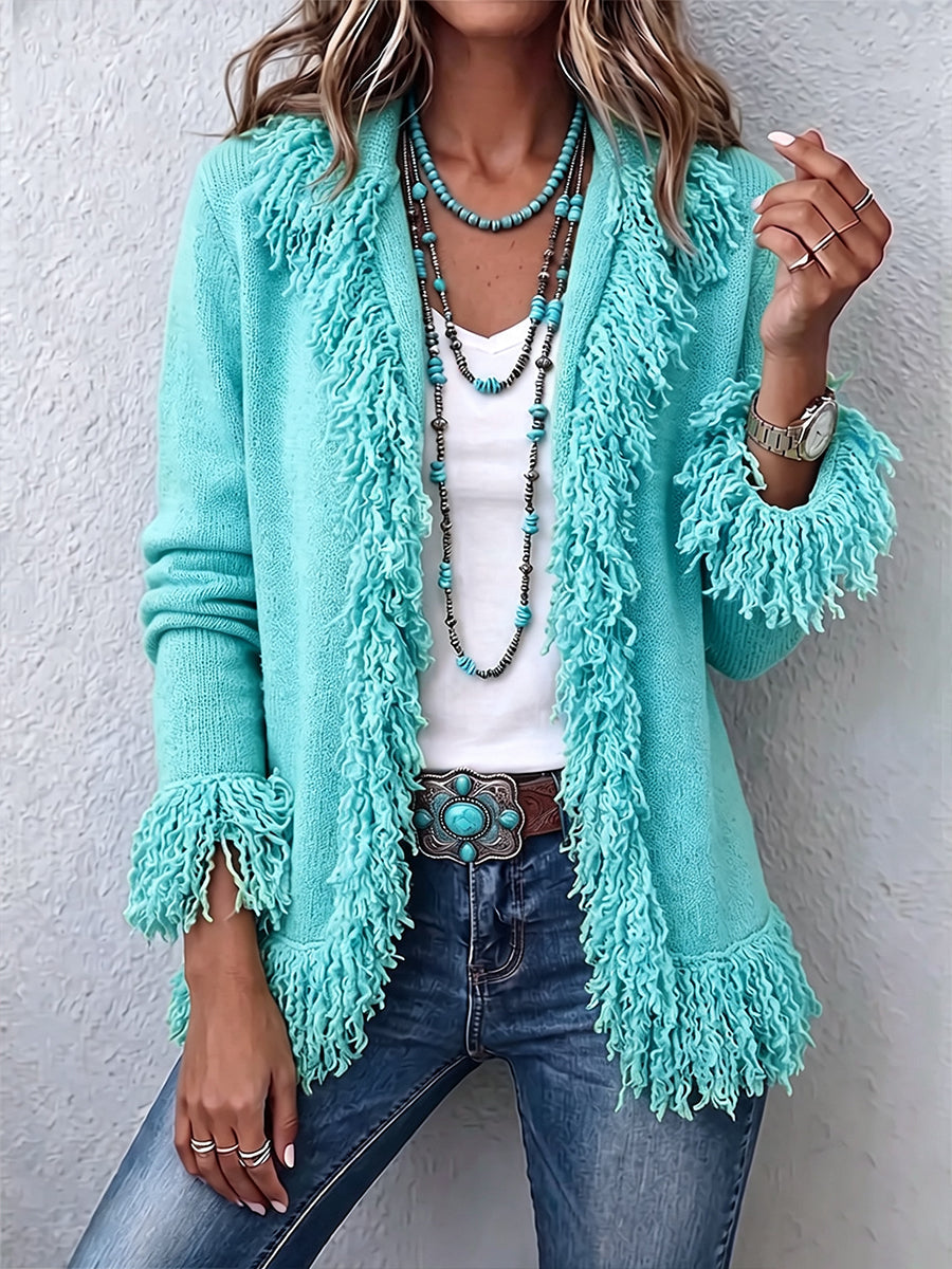 Boho Fringe Open-Front Cardigan