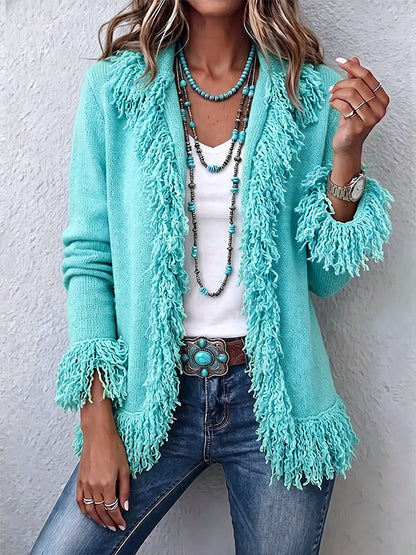 Boho Fringe Open-Front Cardigan