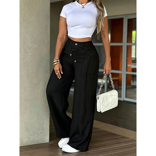 Damenhose mit hoher Taille und geradem Bein – Vordernaht & elastischer Bund hinten – Vielseitig, bequem & perfekt fürs Büro oder die Freizeit