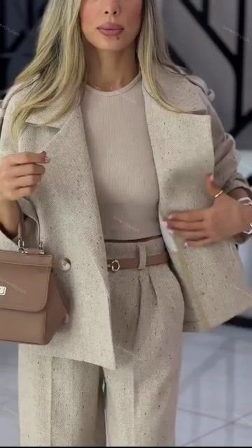 Fashion Lapel Jacket & Pants Two-Piece Set (Without Belt)