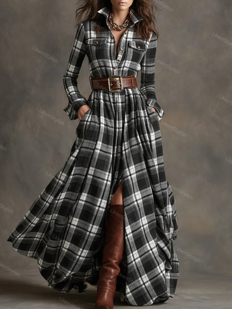 Vintage Plaid Irregular Dress
