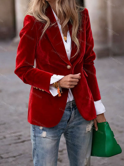 Gold Velvet Slim Fake Pocket Suit