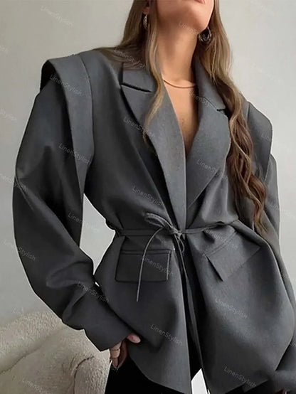 Lace-Up Loose Barge Neck Blazer