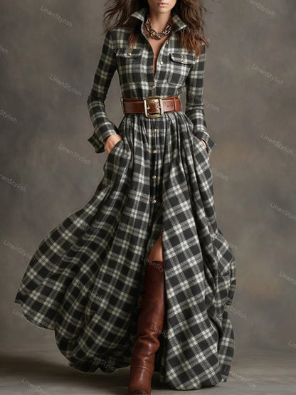 Vintage Plaid Irregular Dress