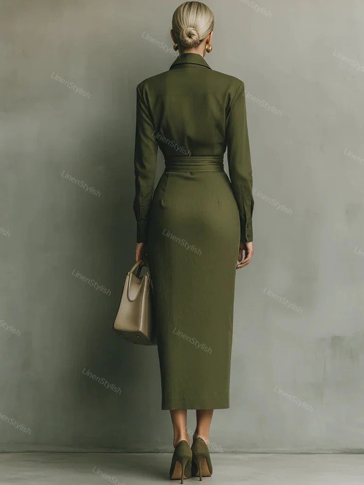 Slim-Fit Asymmetrical Long-Sleeve Shirt Dress