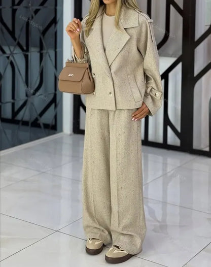 Fashion Lapel Jacket & Pants Two-Piece Set (Without Belt)