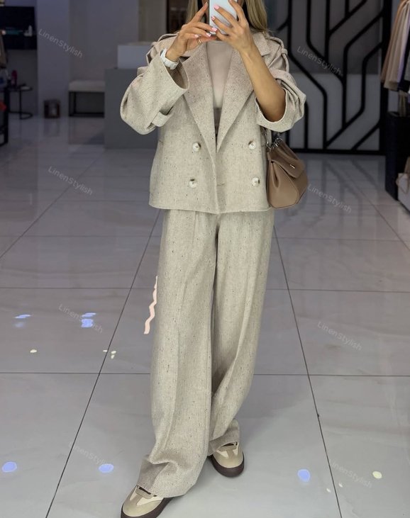Fashion Lapel Jacket & Pants Two-Piece Set (Without Belt)