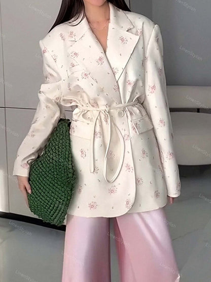 Lace-Up Loose Barge Neck Blazer