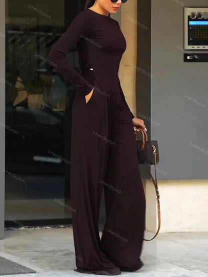 Casual Solid Color Irregular Top & Pants Two-Piece Set