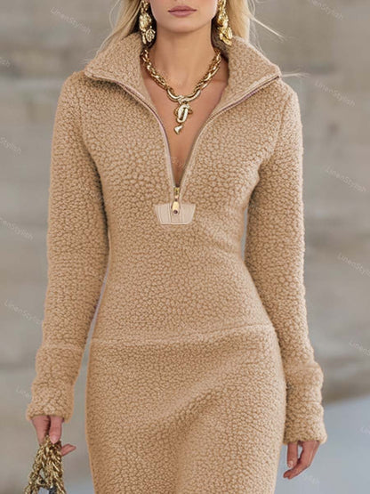 Slim-Fit Zip Fleece Dress