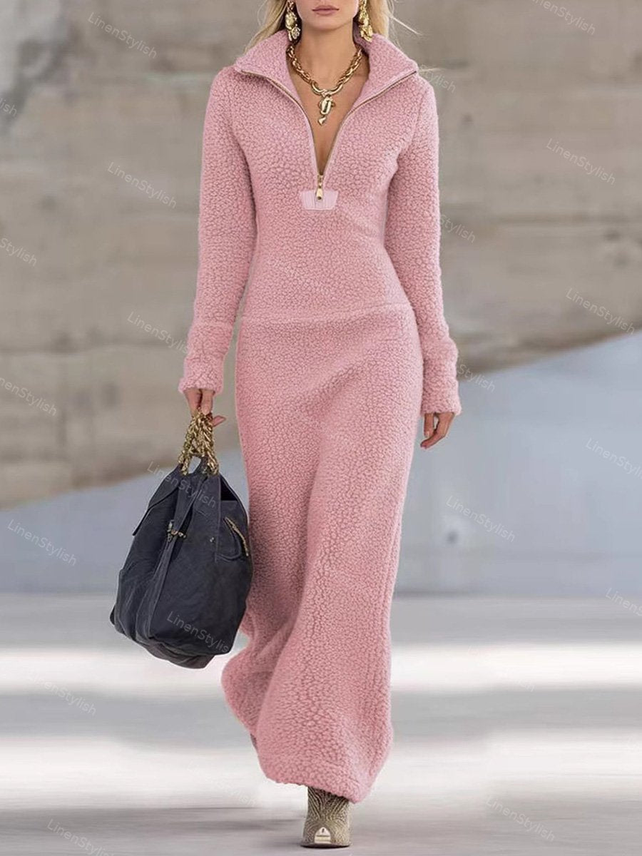 Slim-Fit Zip Fleece Dress