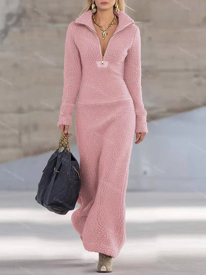 Slim-Fit Zip Fleece Dress