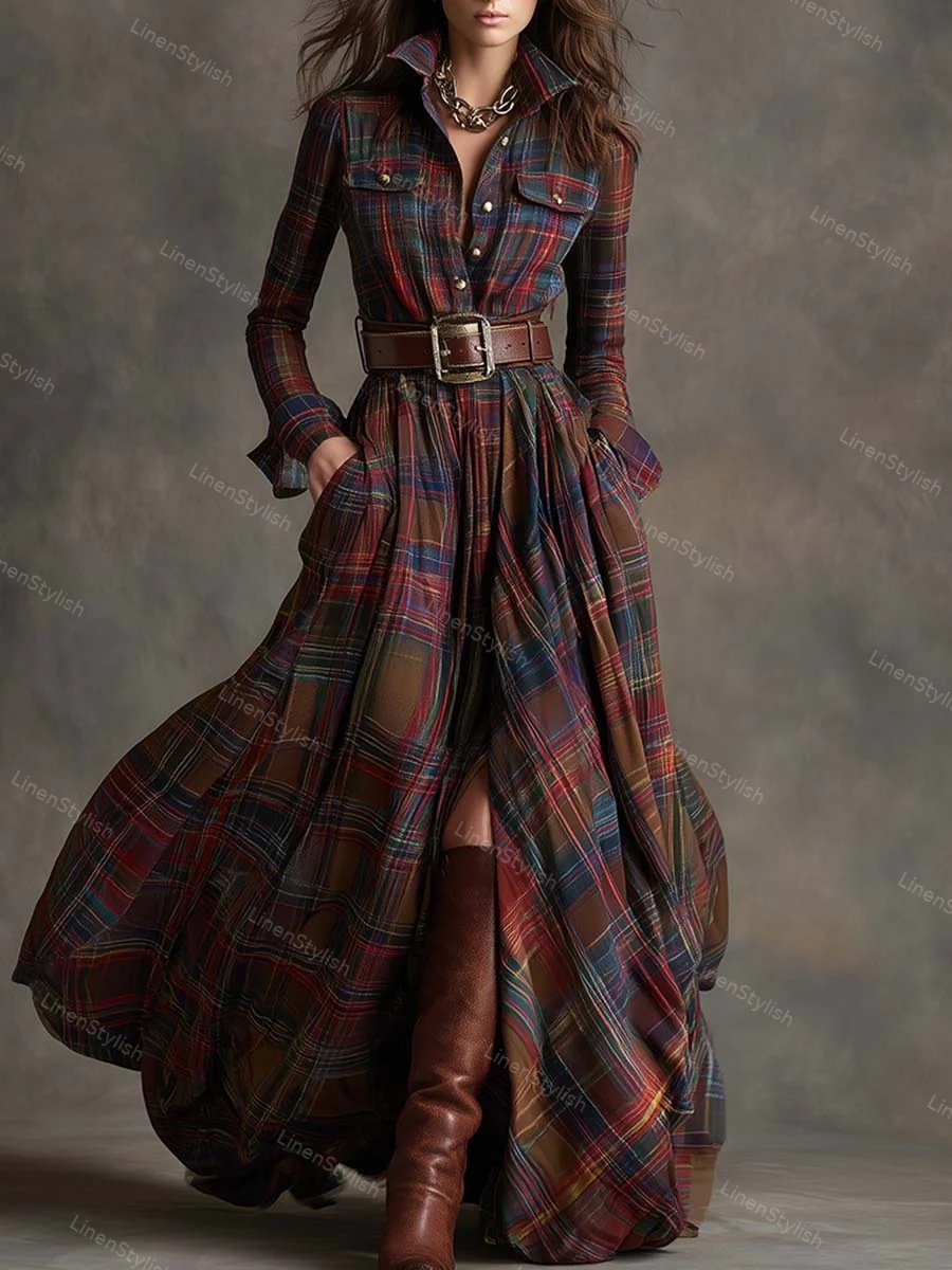Vintage Plaid Irregular Dress