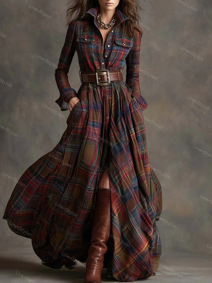 Vintage Plaid Irregular Dress