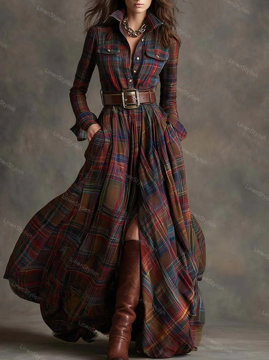 Vintage Plaid Irregular Dress