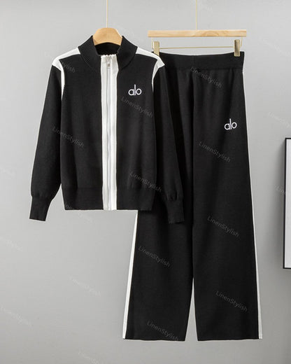 Zipper Knitted Sports Two-piece Set