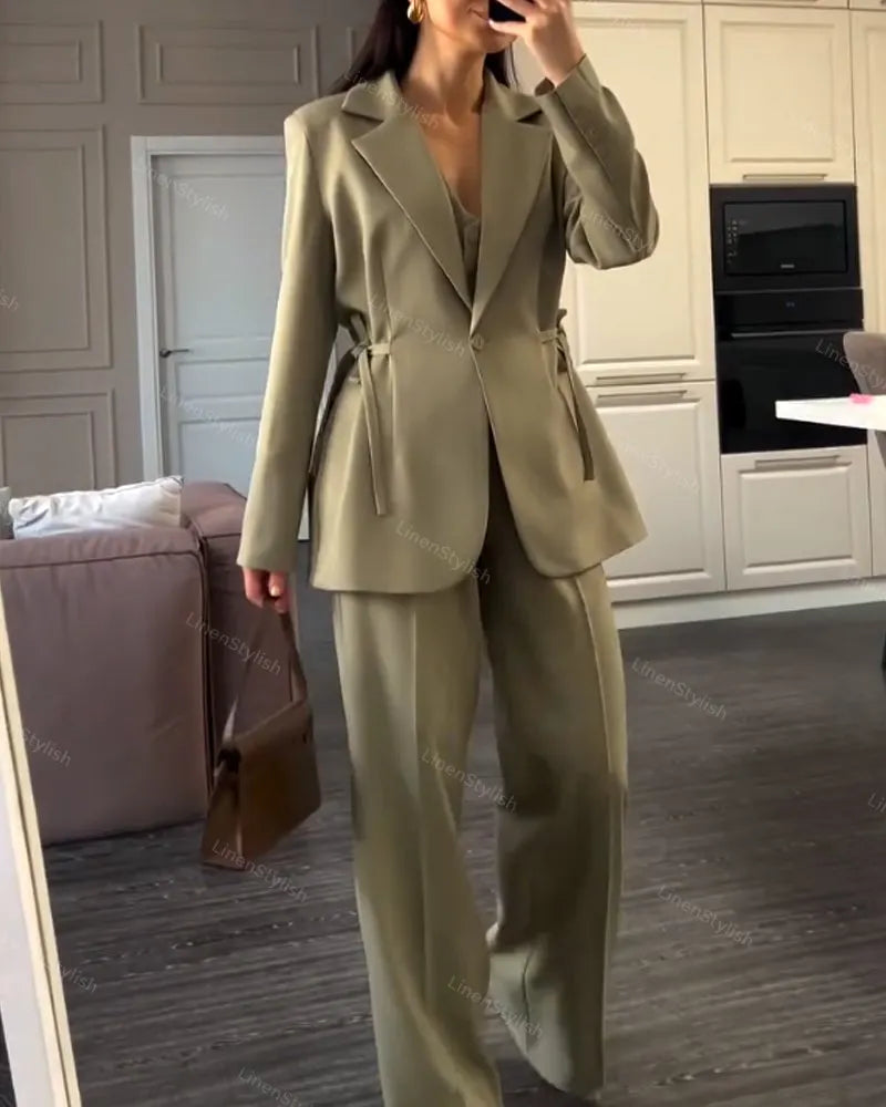 Fashionable Waist Jacket & Pants Two-piece Set