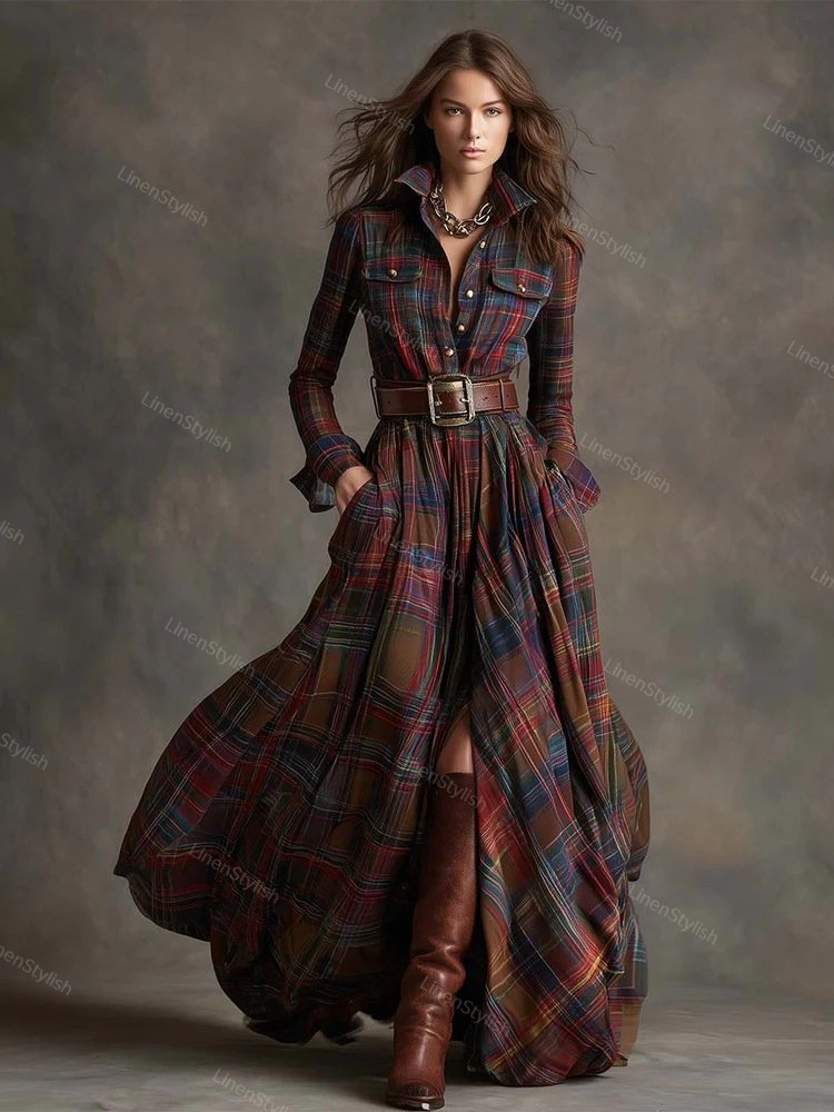 Vintage Plaid Irregular Dress