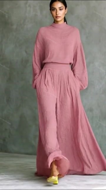 Fashion Cotton And Linen High Collar Top & Skirt Two-Piece Set
