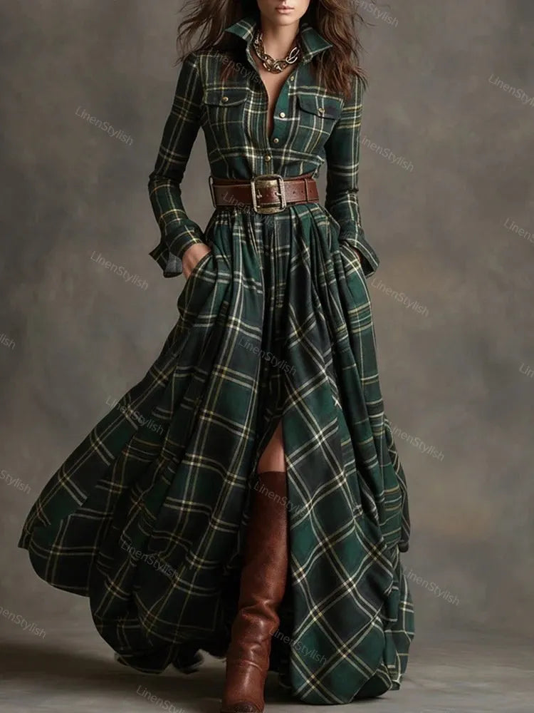 Vintage Plaid Irregular Dress