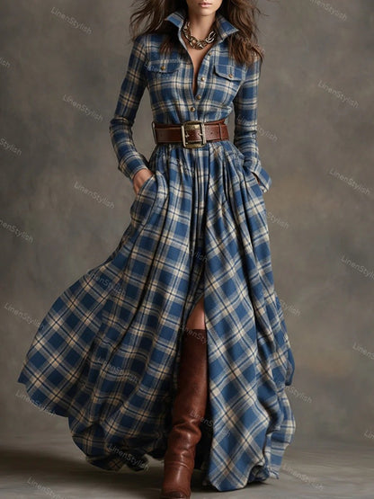 Vintage Plaid Irregular Dress