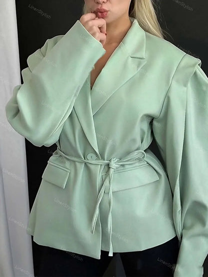 Lace-Up Loose Barge Neck Blazer