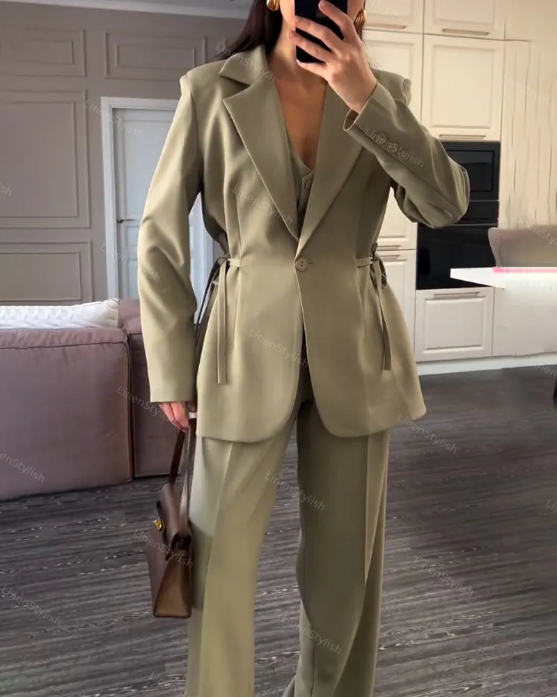 Fashionable Waist Jacket & Pants Two-piece Set