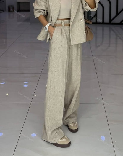 Fashion Lapel Jacket & Pants Two-Piece Set (Without Belt)