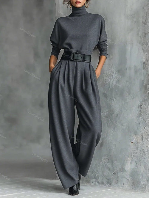 High Neck Velvet Top High Waist Pants Set