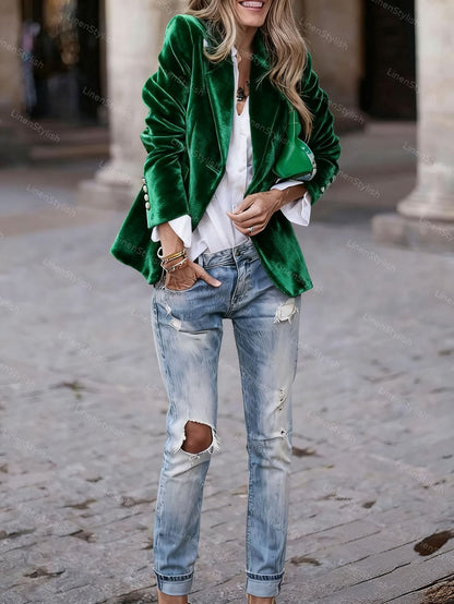 Gold Velvet Slim Fake Pocket Suit