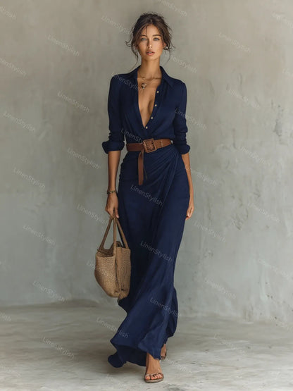 Elegant Solid Color Irregular Pleated Dress (belt Included)