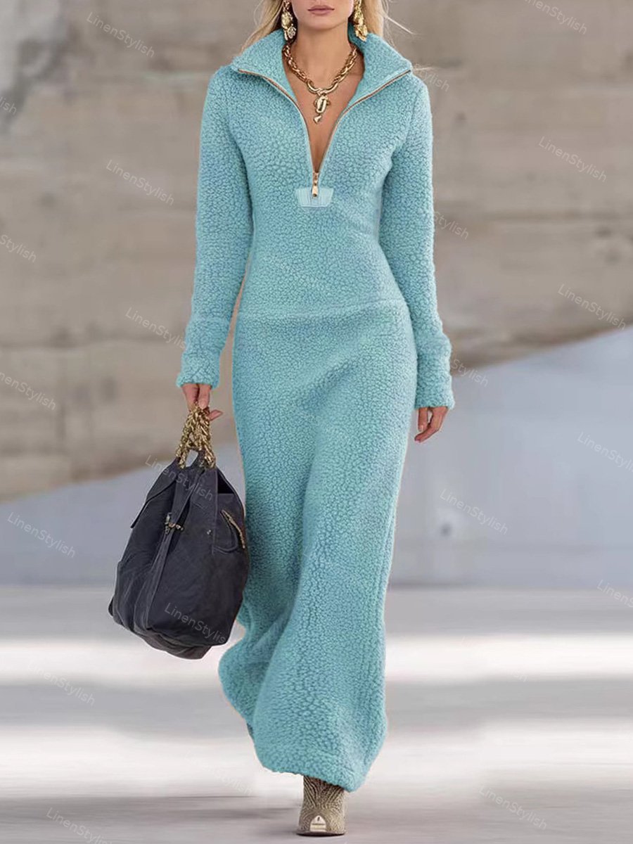 Slim-Fit Zip Fleece Dress