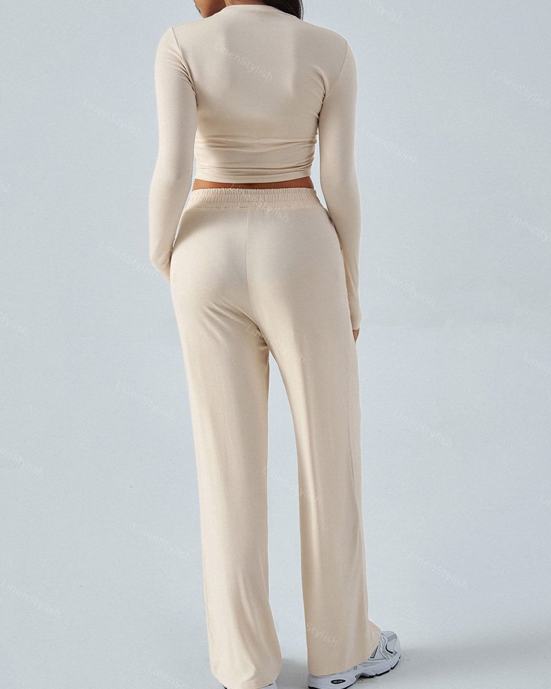 Long-sleeved Wide-leg Pants Sports Two-piece Suit