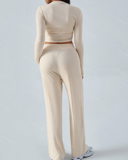 Long-sleeved Wide-leg Pants Sports Two-piece Suit